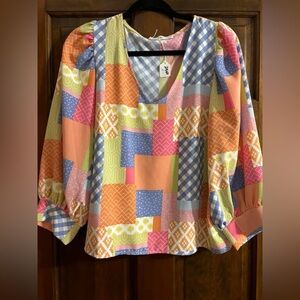Patchwork Women's Blouse with Vibrant Colors